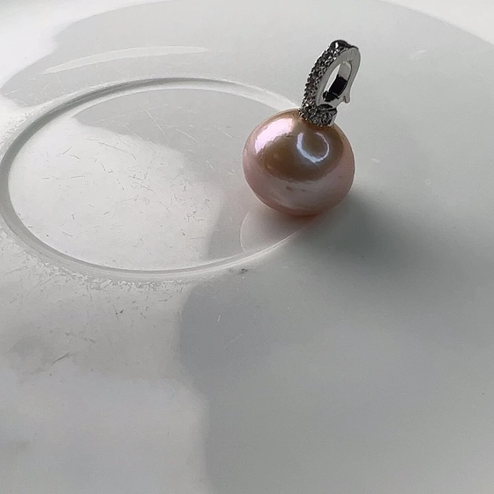 银S925镶嵌淡水珍珠吊坠(不含链)14.9mm