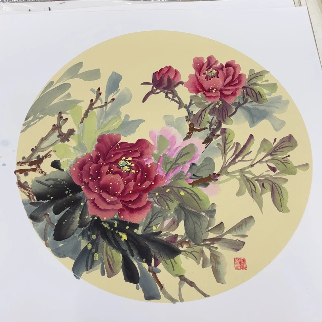 国画吴兰芬卡纸作品童