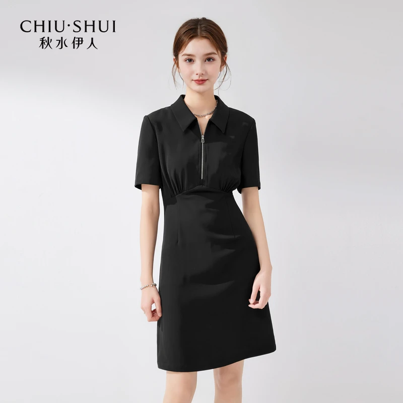 【直播】秋水伊人轻熟风polo领防晒连衣裙夏季新款女黑色修身显0322