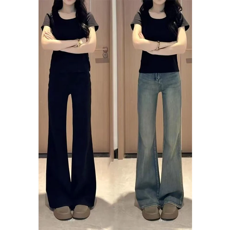 美式复古微喇大码胖mm牛仔裤女2025秋季新款弹力高腰显瘦宽松拖地