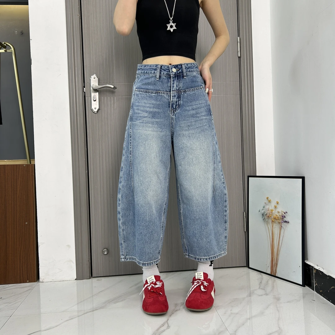 爆款春款水8分微裤高腰显瘦1627百搭软牛仔裤女宽松大码