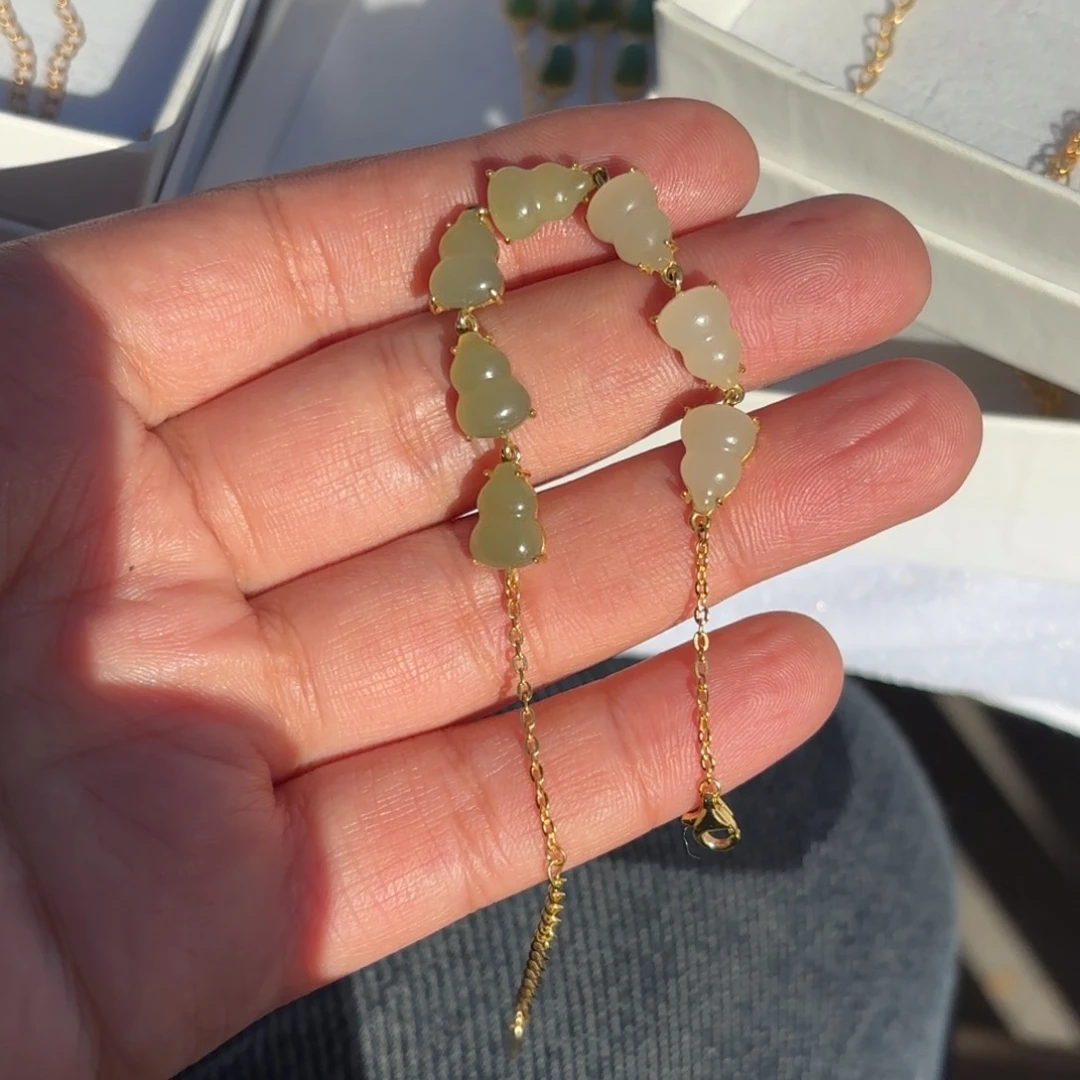 银S925镶嵌和田玉挂件手链