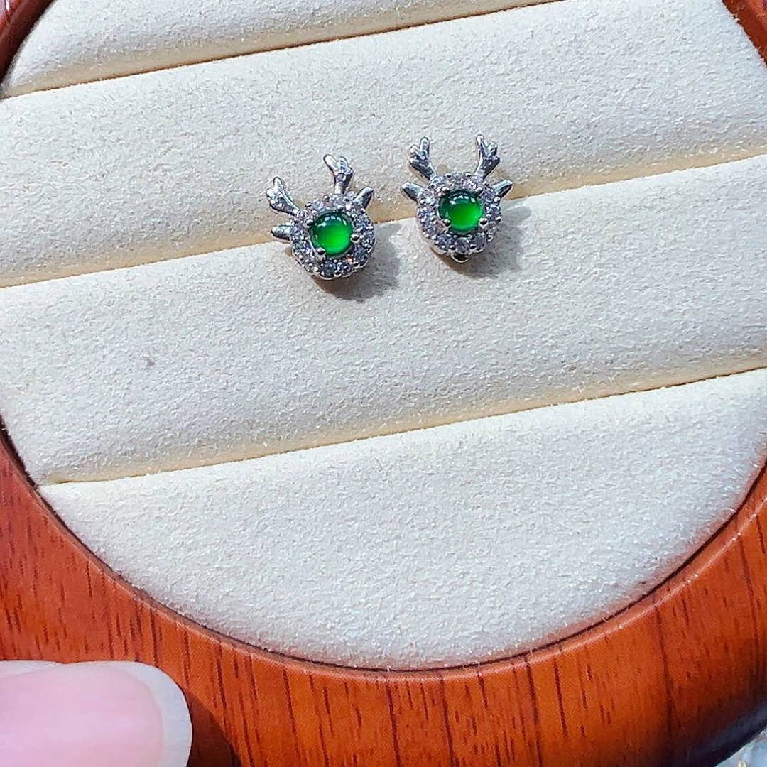 翡翠银S925镶嵌耳饰耳钉