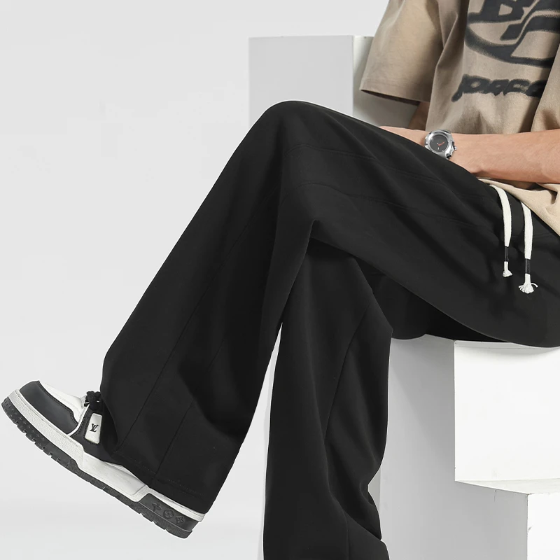 夏季直筒裤子男款空气层薄款休闲长裤2025新款阔腿裤男士运动卫裤