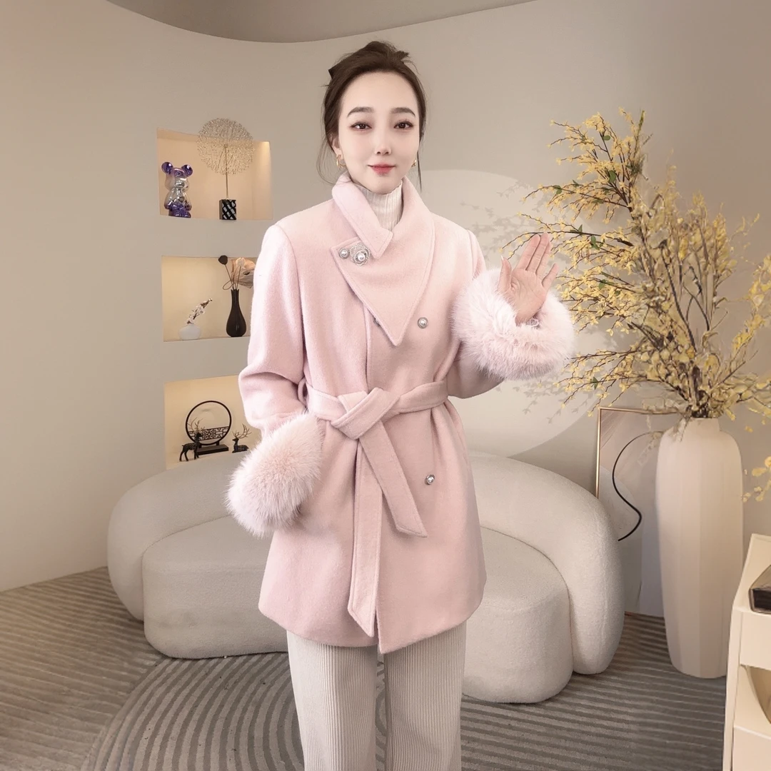 设计感小香风毛呢外套别致侧领气质显瘦防寒中长版女士大衣99151