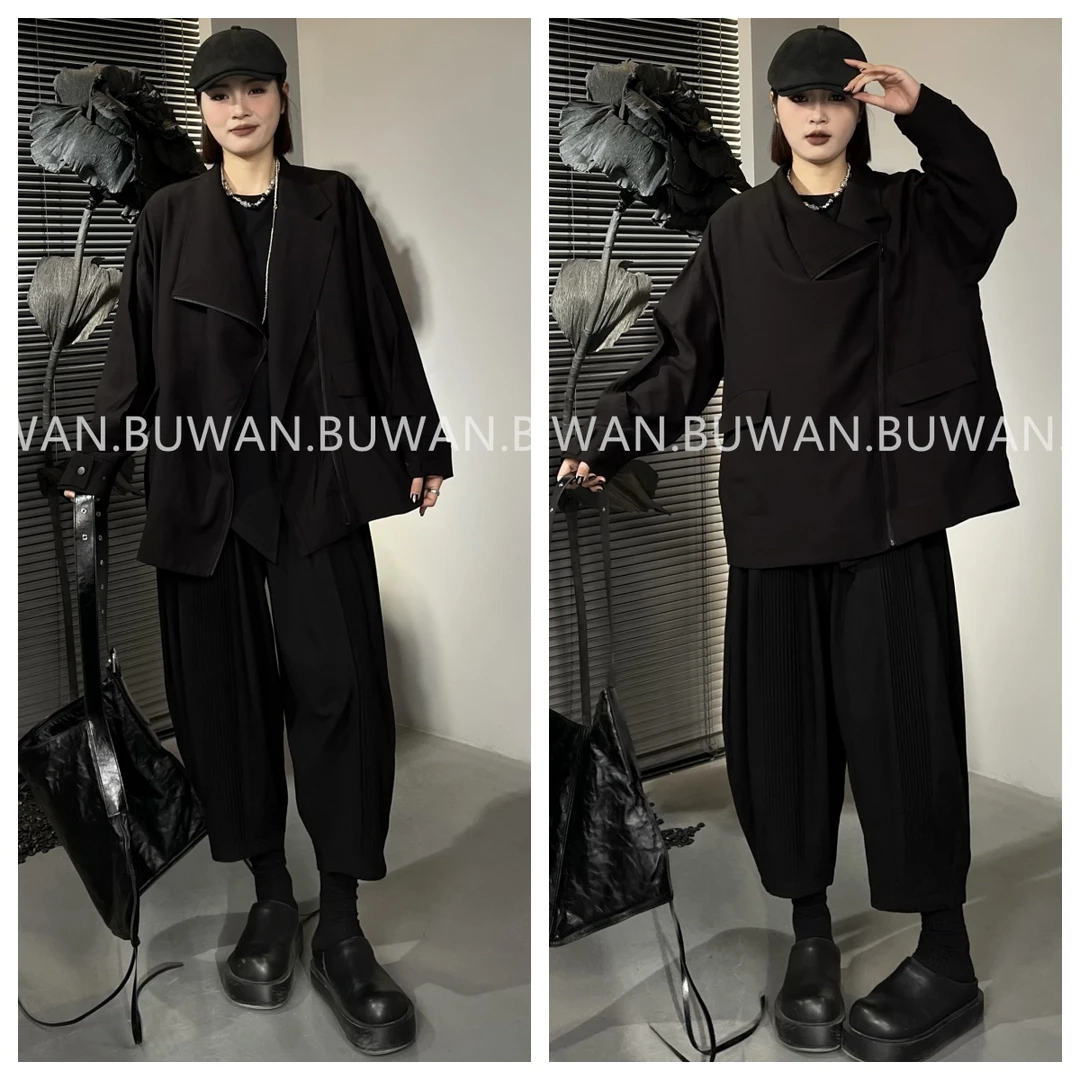 BUWAN【怀疑】 不规则翻领暗黑系显瘦拉链大版外套春秋洋气9921