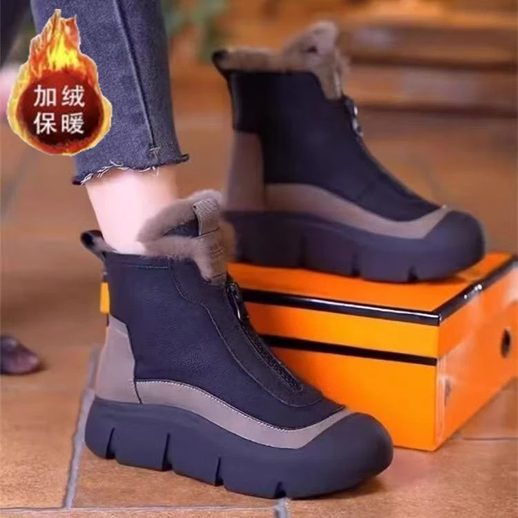 【商场撤柜】冬季新款马丁短靴女2024加绒保暖高帮增高洋气百搭棉靴