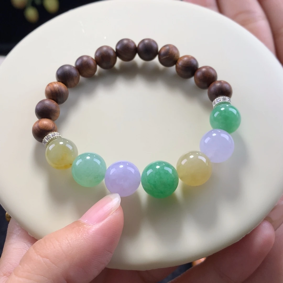 翡翠未镶嵌手串浓彩多宝