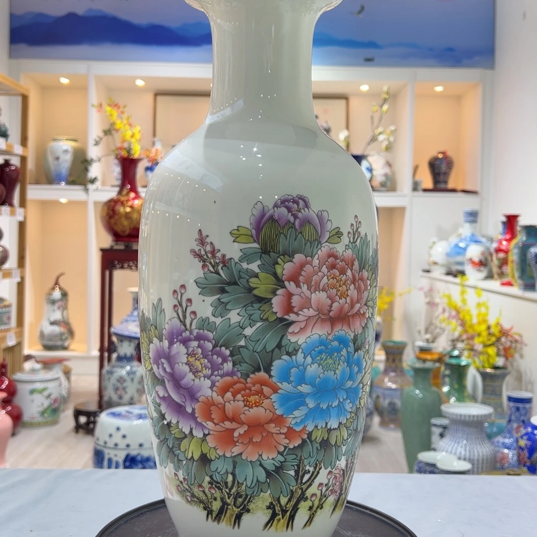 陶摆件45cm花开富贵冬瓜瓶