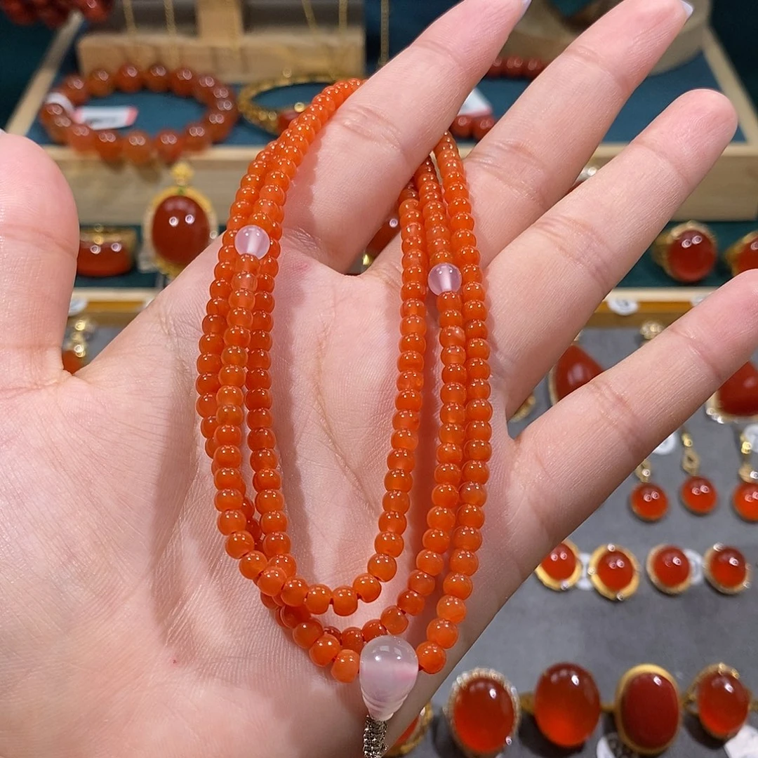 南红玛瑙未镶嵌颈饰4m柿子红老邢多圈