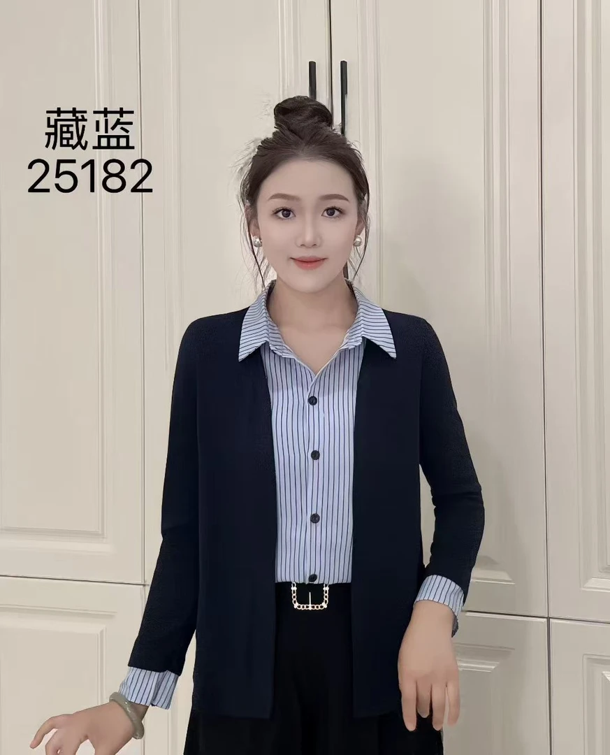 秋季新款女装衬衫条纹上衣假两件衣洋长袖百搭气质遮肉显瘦休闲