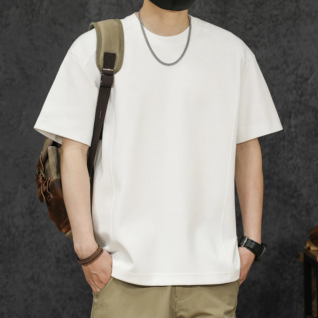 300g重磅高端厚切质感短袖t恤男夏季新款不规则线条设计半袖体恤T