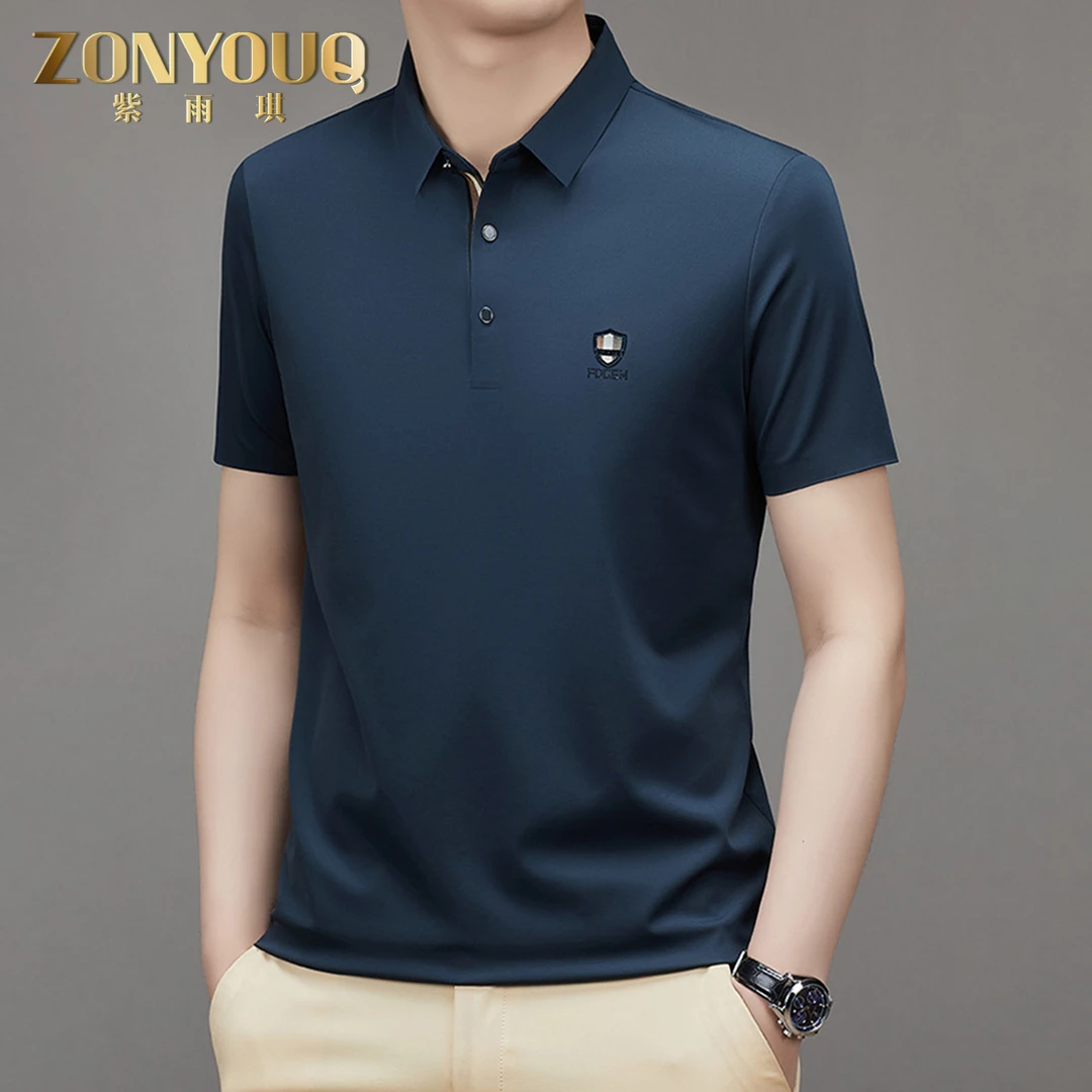 ZONYOUQ休闲polo衫男士夏季短袖商务翻领衬衣轻奢薄款透气上衣