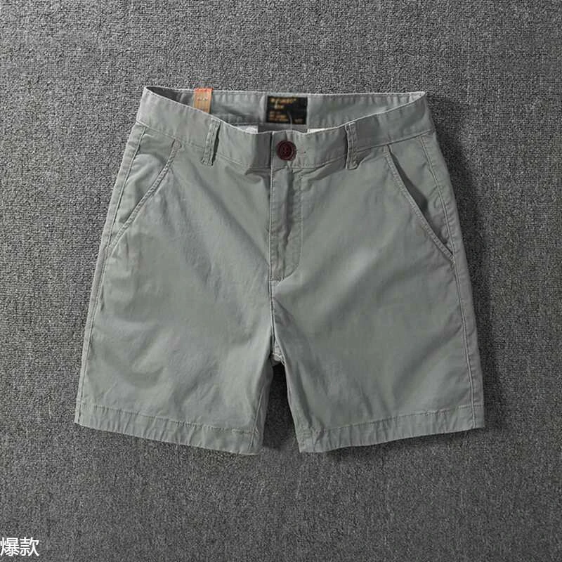夏季新款纯棉四分裤男士休闲修身直筒工装短裤微弹力三分裤沙滩裤