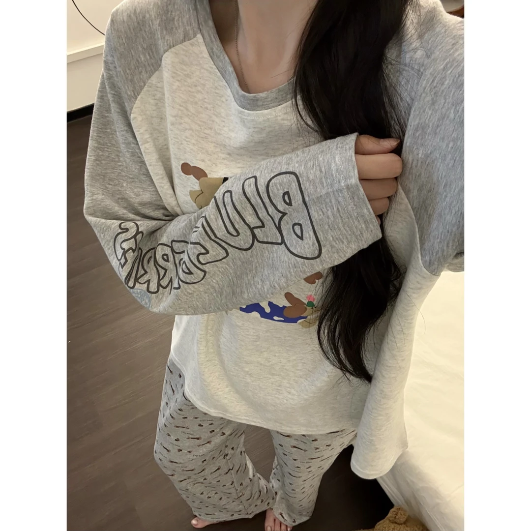 可爱卡通腊肠狗印花睡衣女春秋2025新款长袖长裤家居服套装可外穿