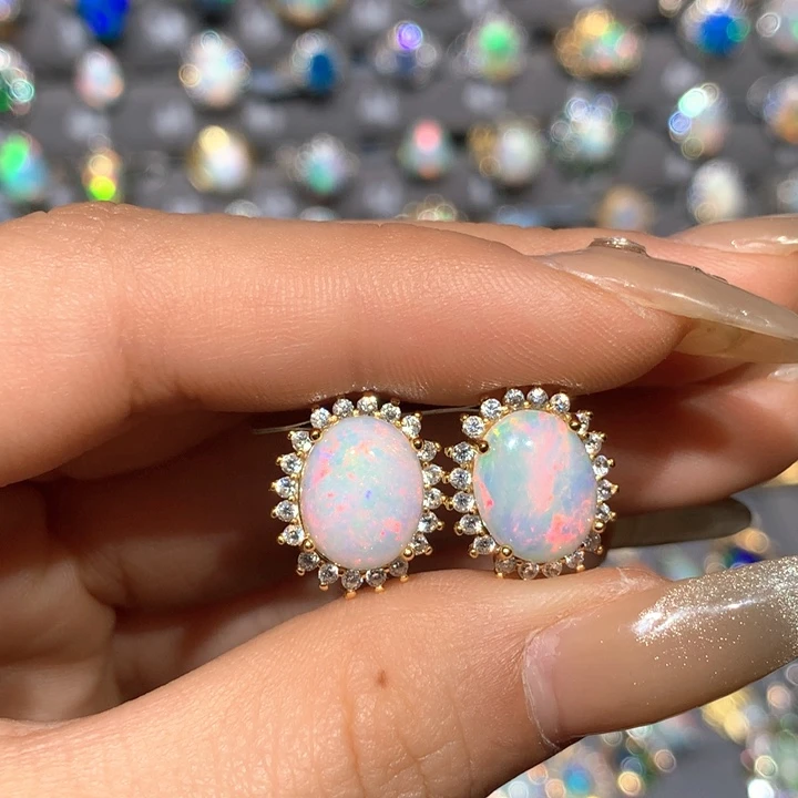 欧泊耳钉h银S925镶嵌福利