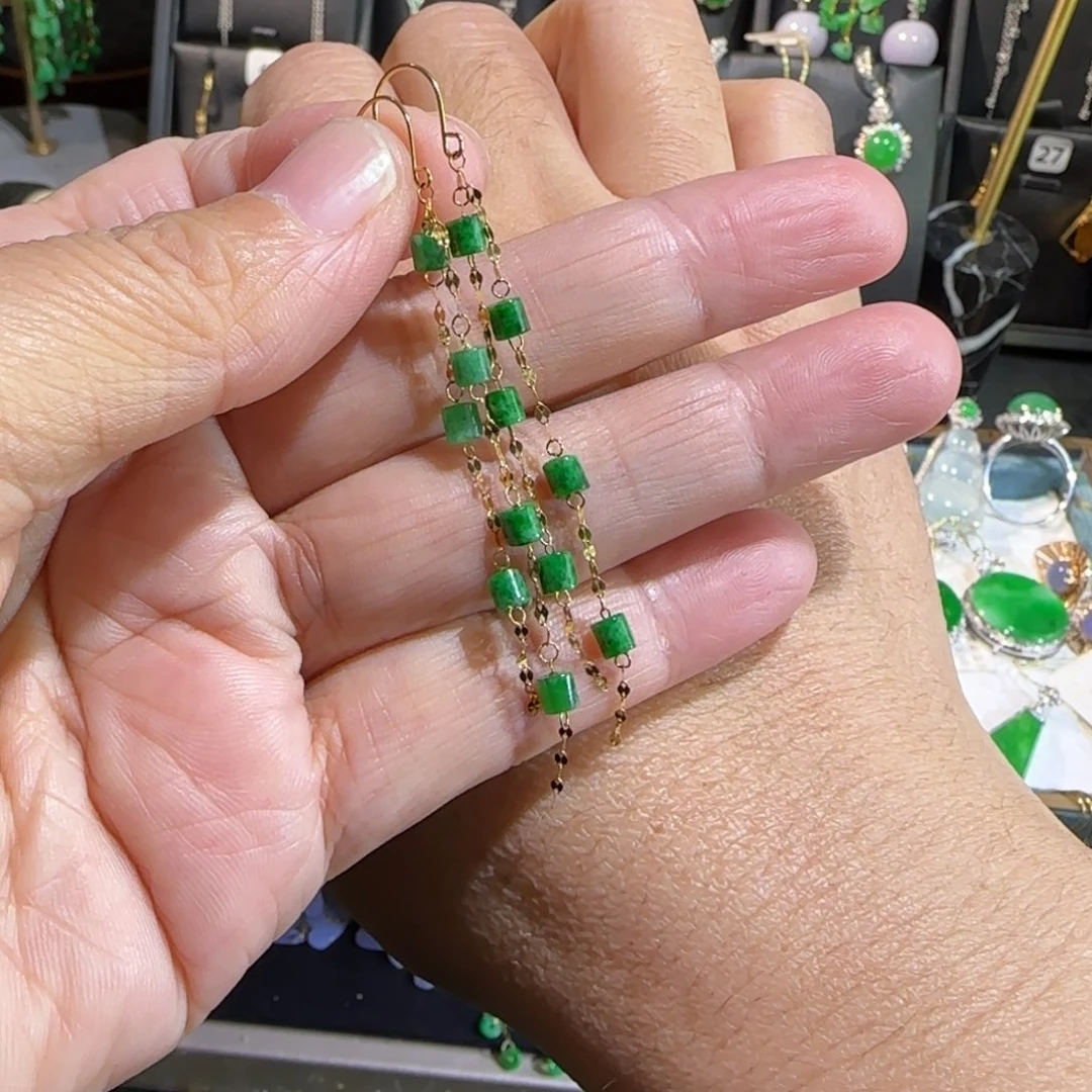 翡翠18K金镶嵌颈饰耳钩