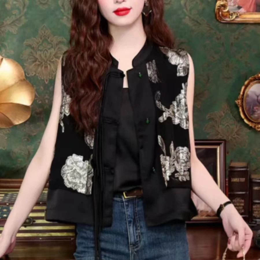 新中式国风马甲外套女春秋2025新款秋冬刺绣马夹背心无袖薄款上衣