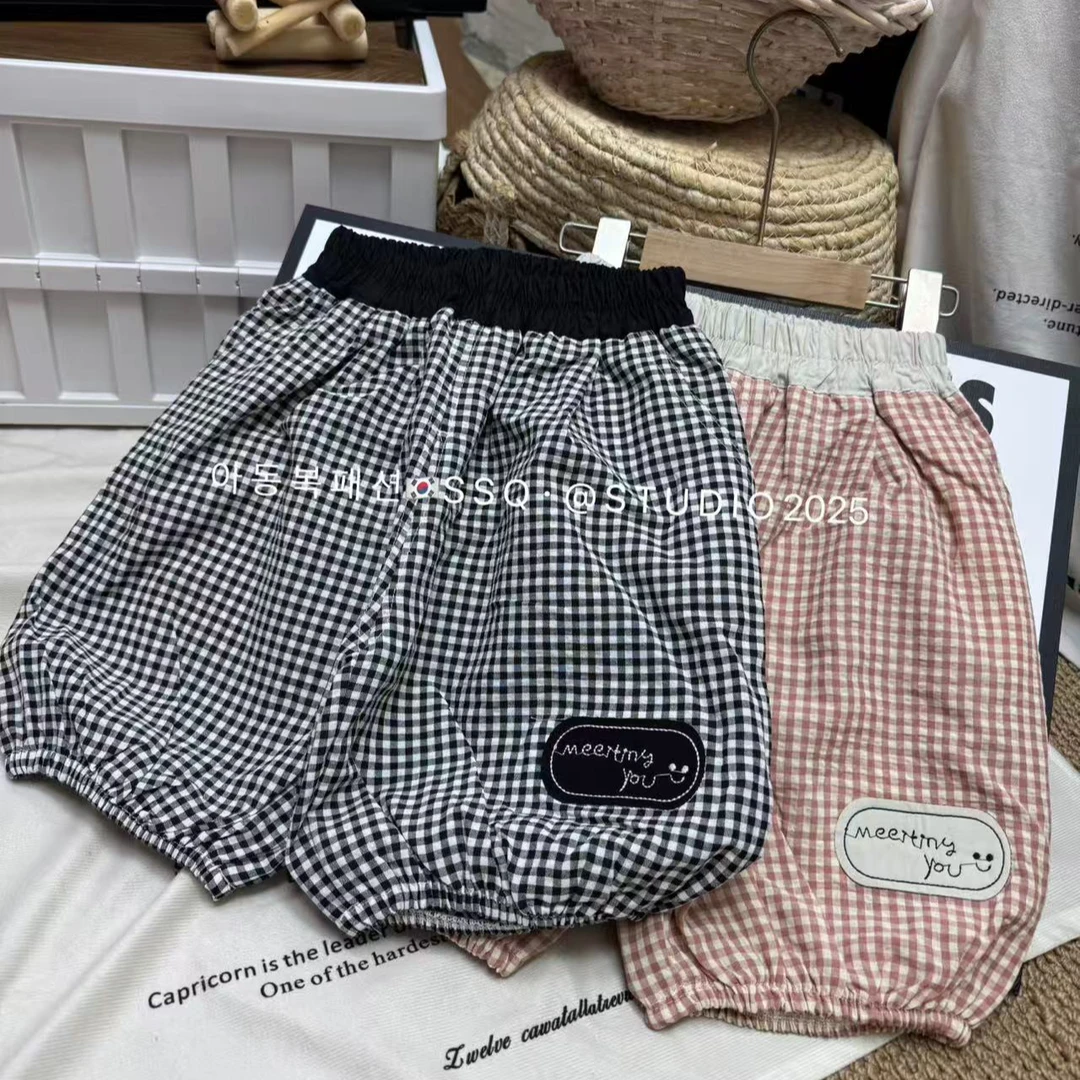 福利款！薄款裤子格子裤绣字母七分短裤百搭