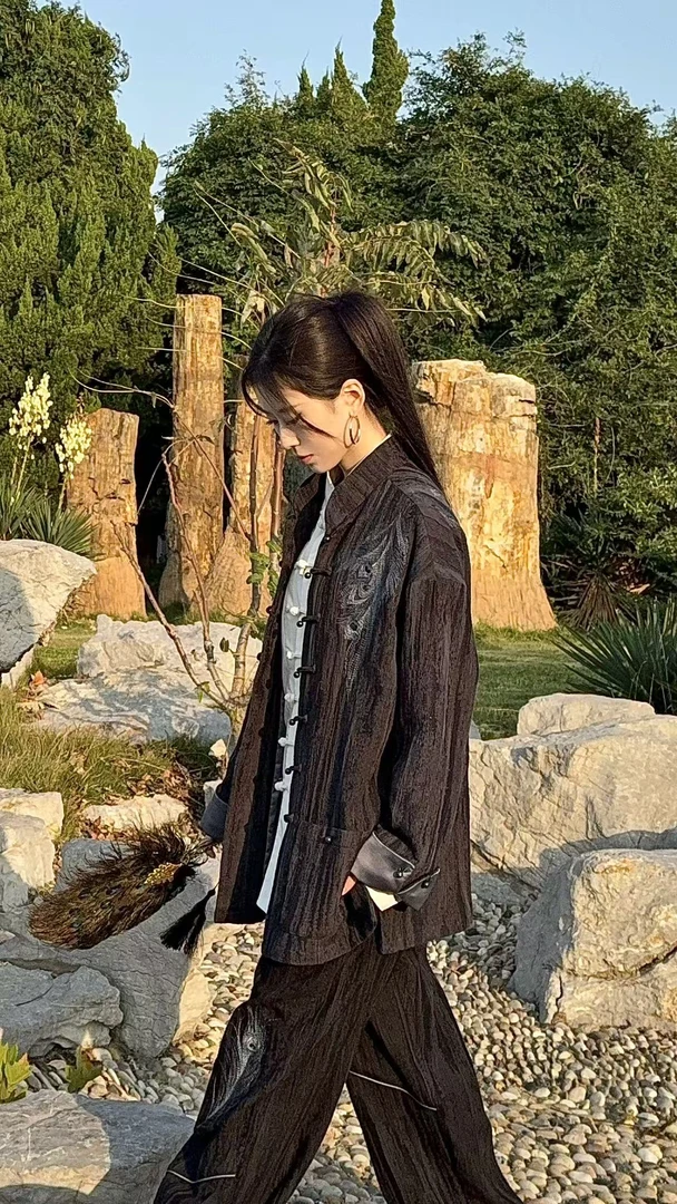 半闲集《孔雀明王》国风刺绣复古休闲男女同款套装