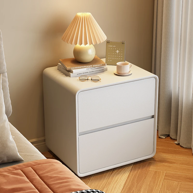 简约现代床头柜奶油无腿安装床边柜实木新款高级轻奢卧室小型家用