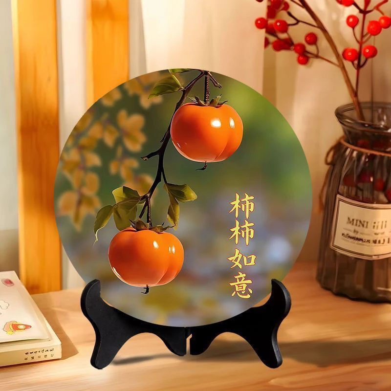 柿柿如意现代桌面摆件装饰画餐厅酒柜装饰摆画饰品乔迁礼品家用G