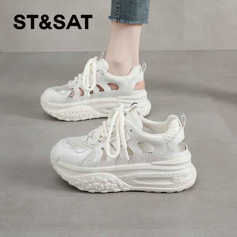 星期六网面透气薄款时尚老爹鞋女2025新款夏季厚底防滑运动休闲鞋