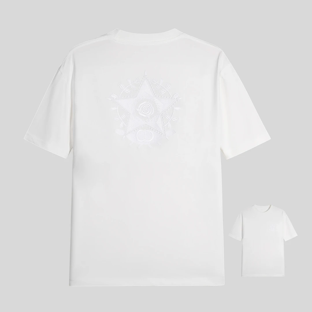 夏季重工艺精品五角星刺绣花潮流潮牌透气短袖T恤男轻奢