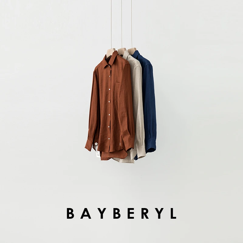 BAYBERYL老贝1P亚麻透气翻领简约单排扣春百搭衬衫NCY4K1921-3/22