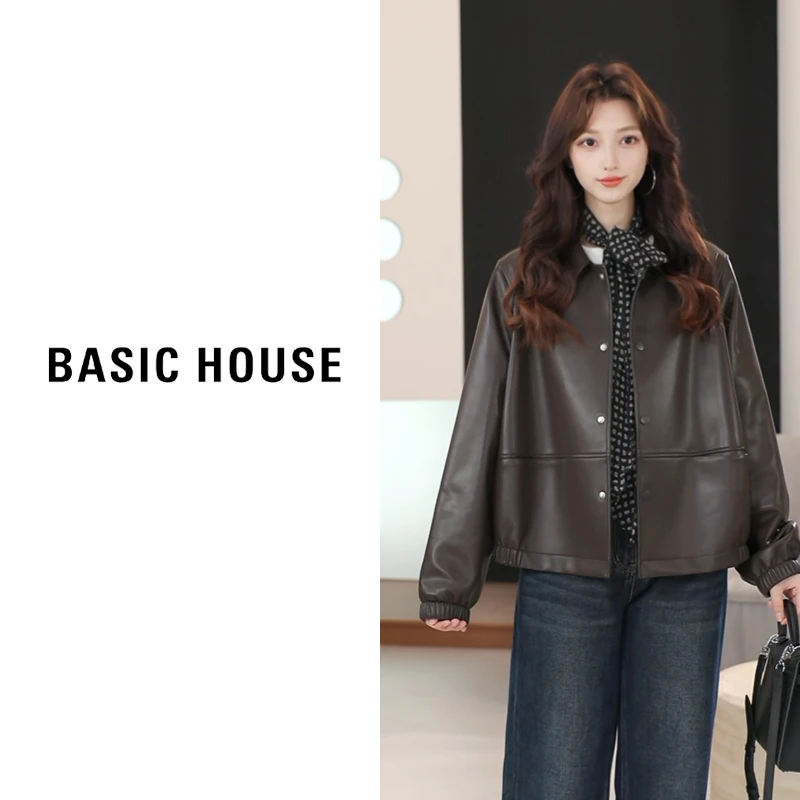 Basic House/百家好新款皮衣外套皮风衣女B1295B5H012（衣长60）