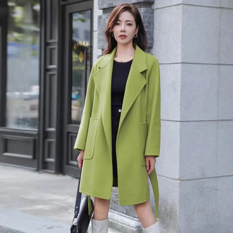 常规款圆下摆韩版长款女毛呢外套显瘦气质休闲中长款