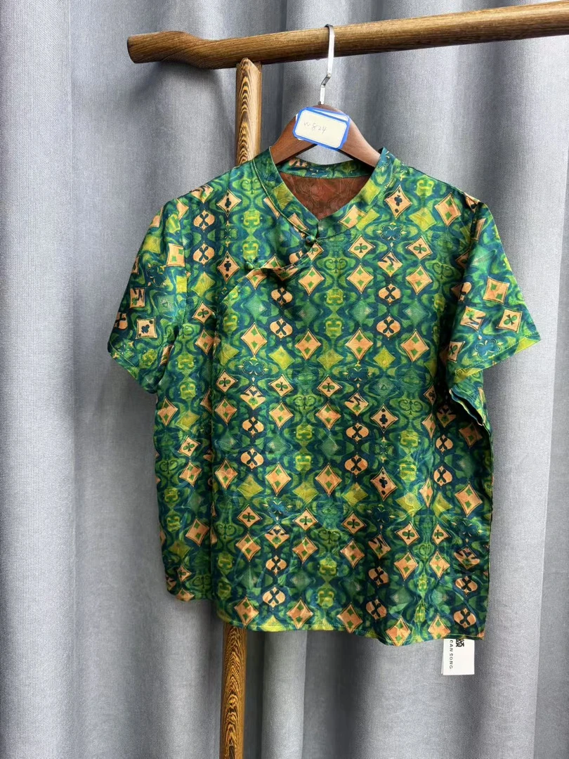 （瑕疵）夏季新款时尚简约新中式桑蚕丝奥黛提花上衣女w824