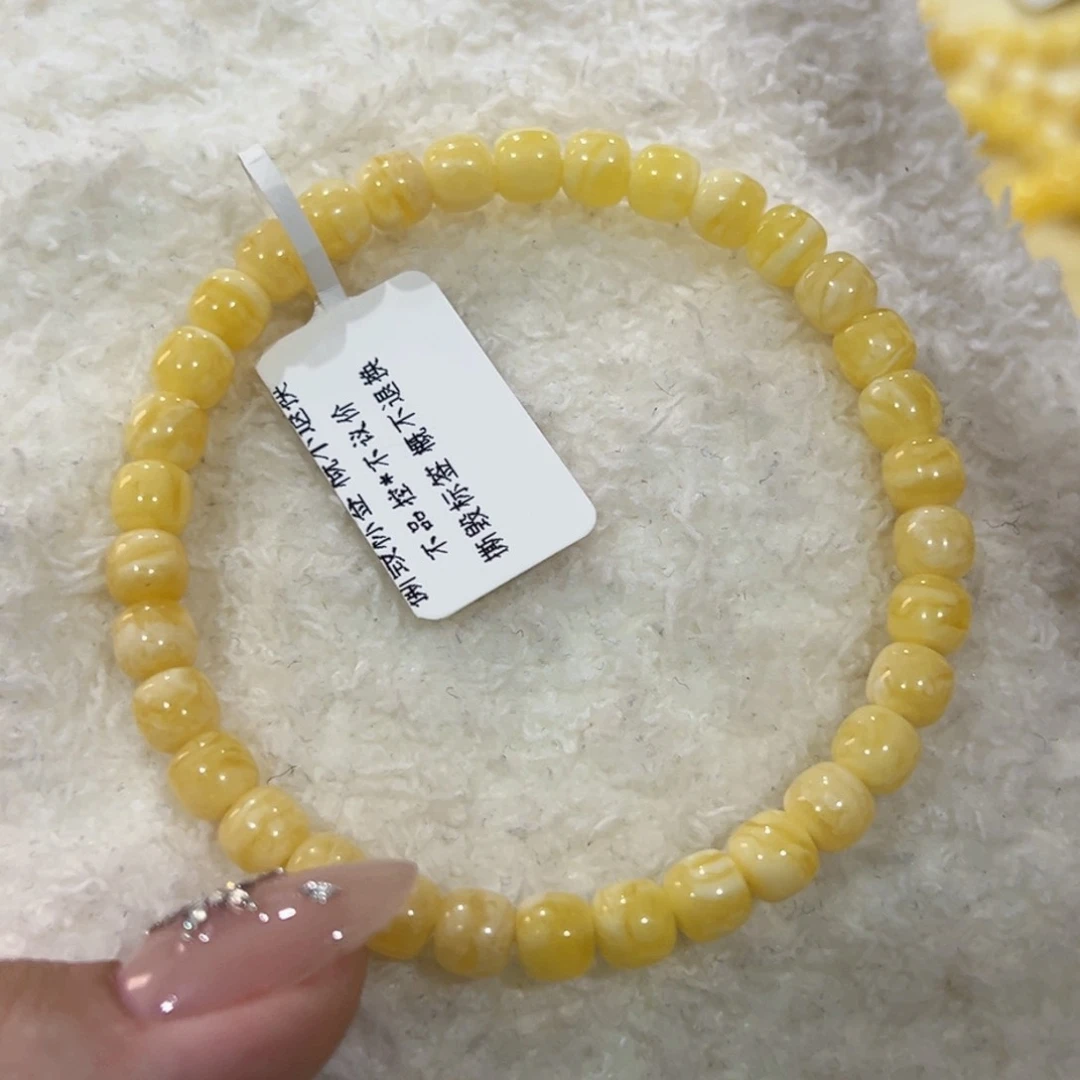 蜜蜡手链未镶嵌萤**?6m白花老型手串