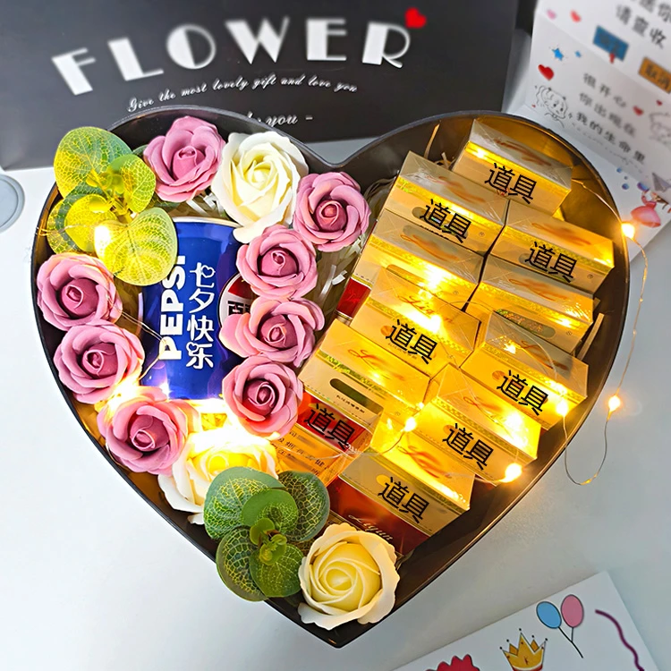 情人节礼物满天星干花装烟成品香皂玫瑰花束送男友老公生日礼物