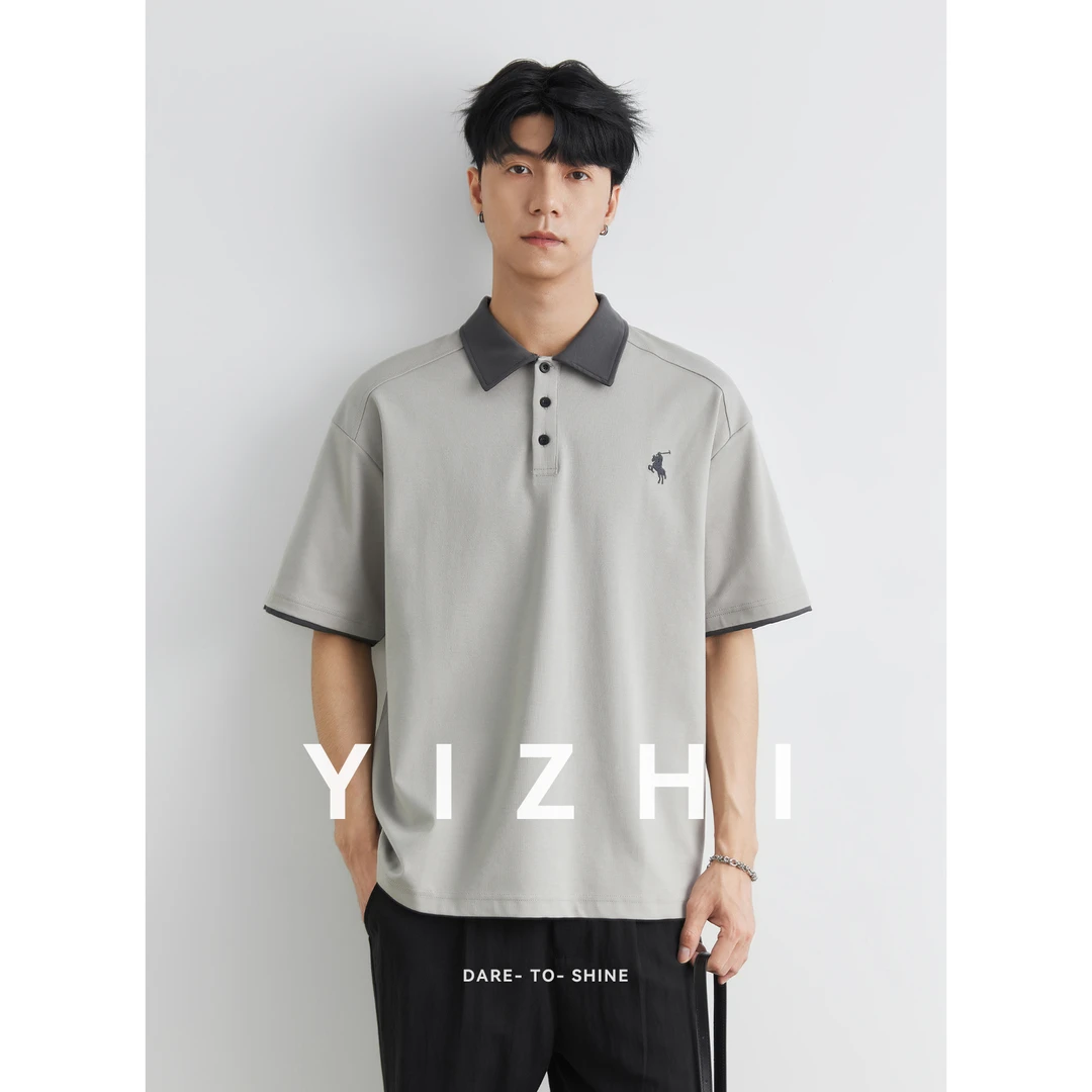 亦止男装高级polo衫男款夏季2025新款宽松休闲翻领男士短袖t恤潮