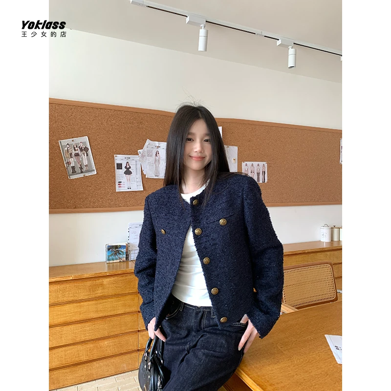 YOKLASS少女家【现】藏青色圆领小香短外套休闲百搭上衣 W36300S53