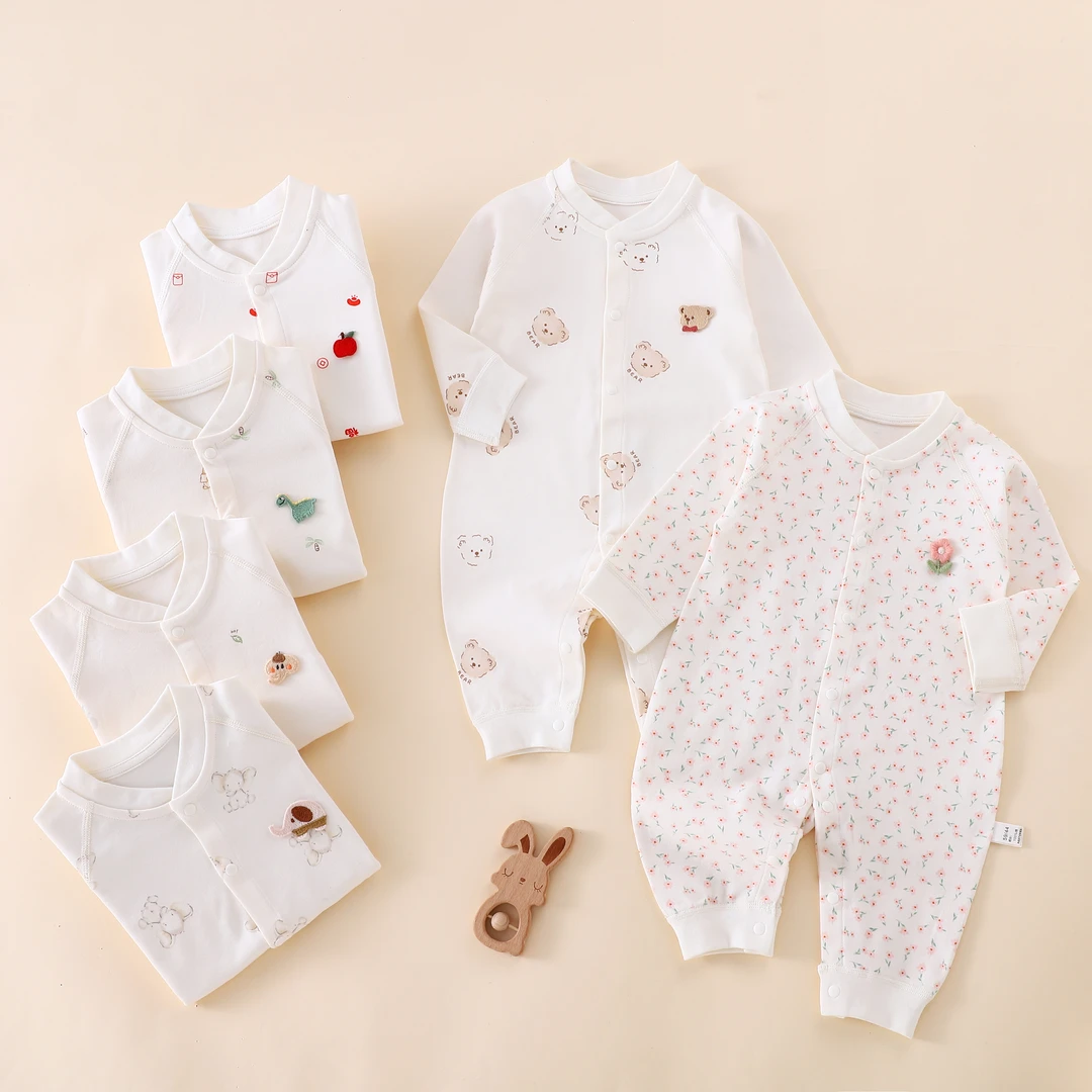 【纯棉连体】新生儿四季款纯棉A类婴幼儿无骨保暖对开长袖爬服哈衣