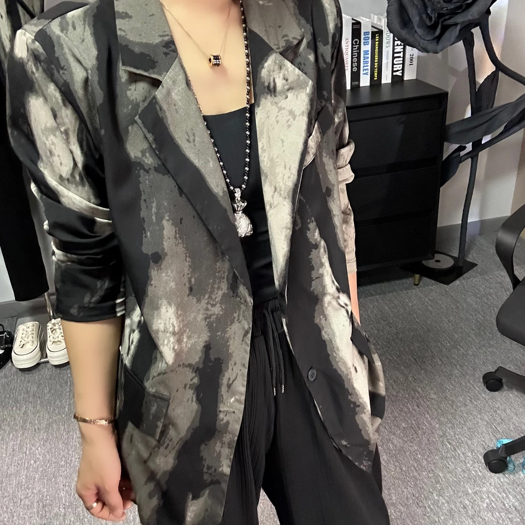 8006扎染港风宽松薄款西装高级感春夏外套显瘦上衣气质春夏时尚