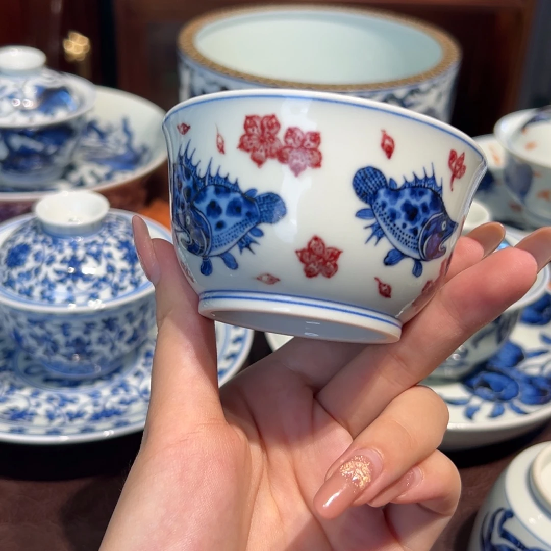 青花雯华堂手绘杯杯