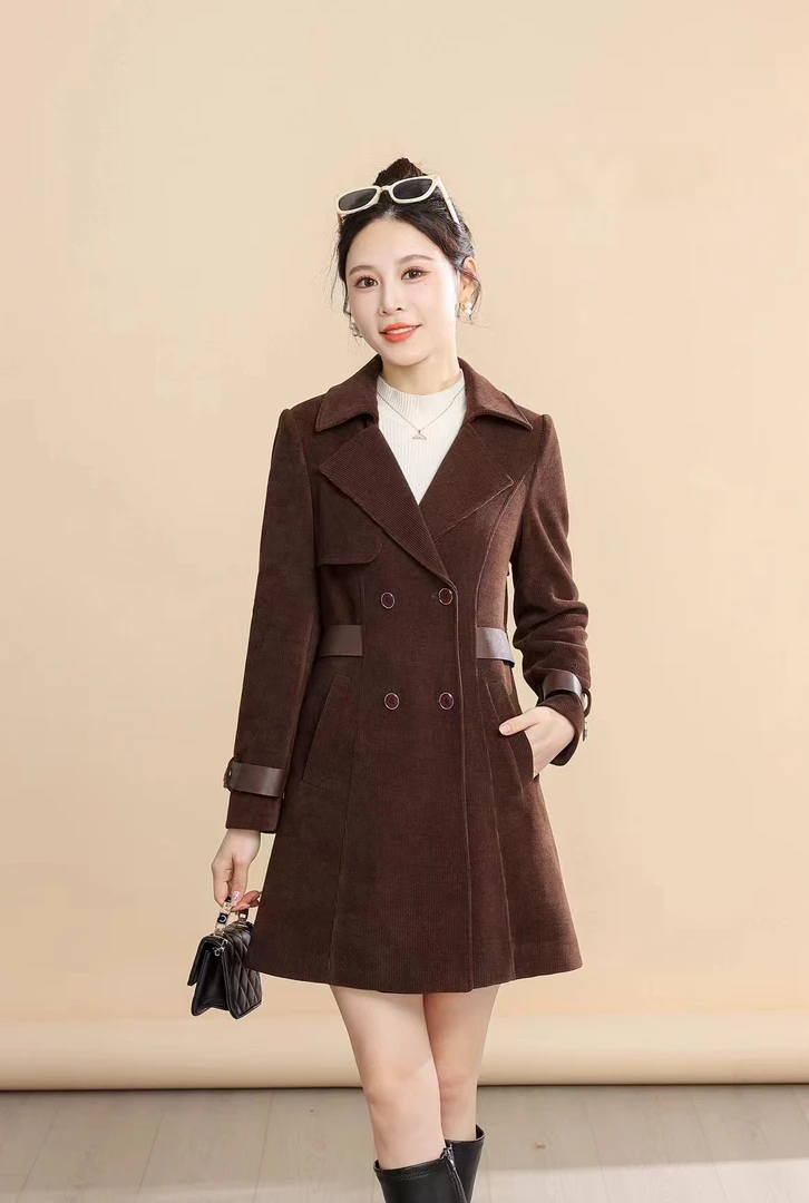 DY138秋季女外套中长款休闲长袖灯芯绒外套