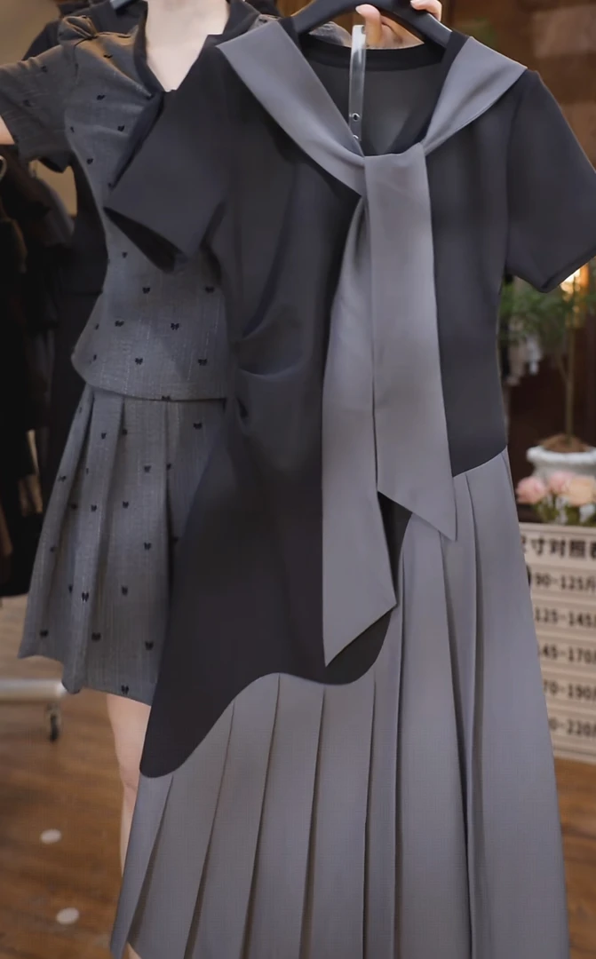 【原创大码设计师款】2025撞色拼接设计收腰连衣裙K3720