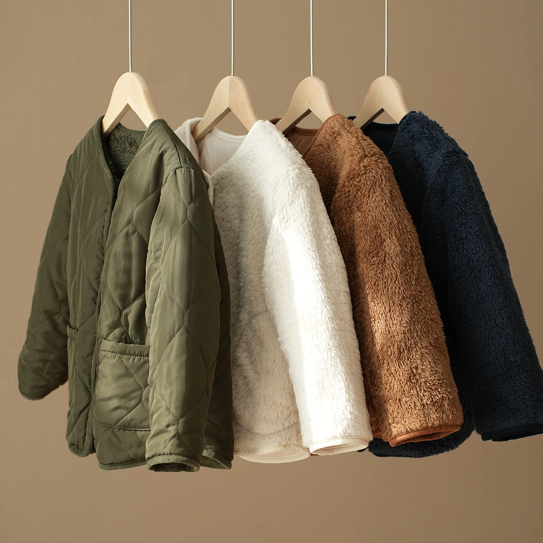 清库双面穿儿童夹棉圆领棉服男女童加绒棉衣外套中大童冬款 83638