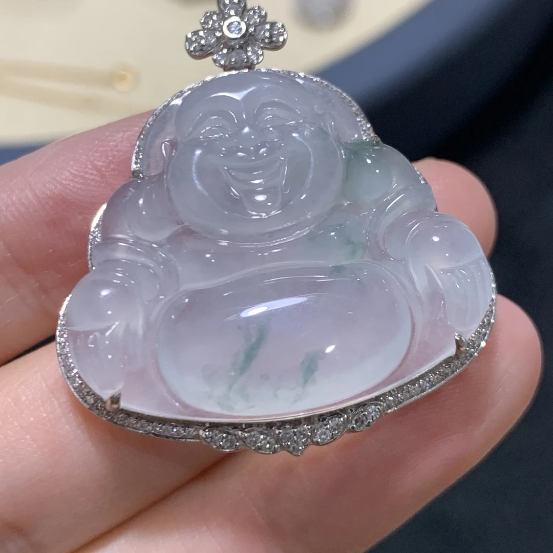 18k金翡翠佛公吊坠