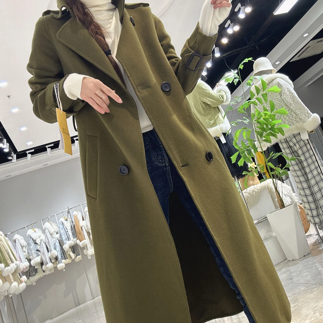 2024年高货精品高端橄榄绿冬季羊毛大衣保暖时尚保暖羊毛大衣外套