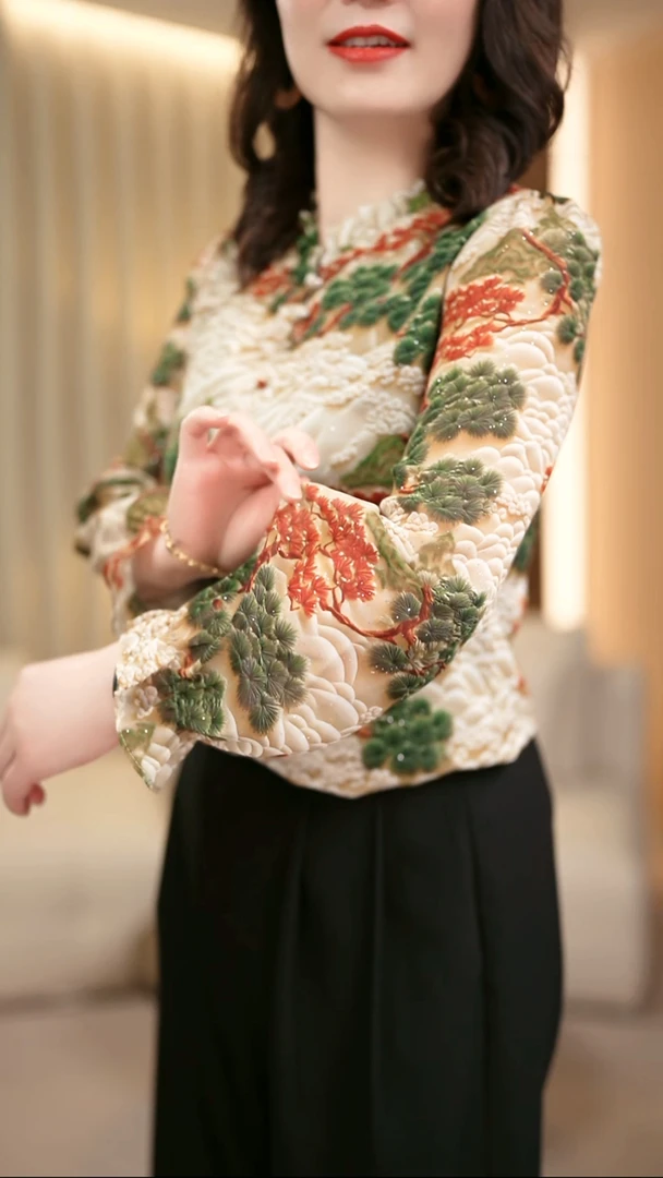 A507-1夏季新款长青松柏优雅气质典雅衬衫夏款宽松显瘦衬衣