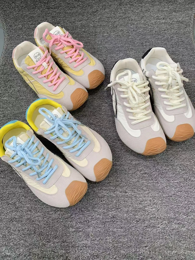 温州鞋   多巴胺色德训鞋绒皮阿甘歪头鞋拼色板鞋女25113