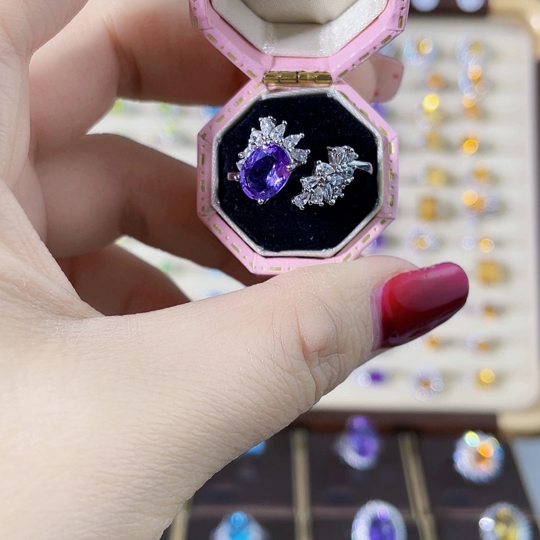 戒指紫晶银S925镶嵌镶钻设计款戒指