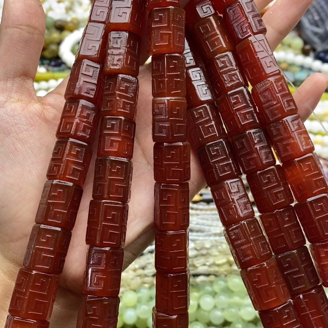 未镶嵌玛瑙/玉髓珠宝半成品一个13×15mm六面切回纹桶珠