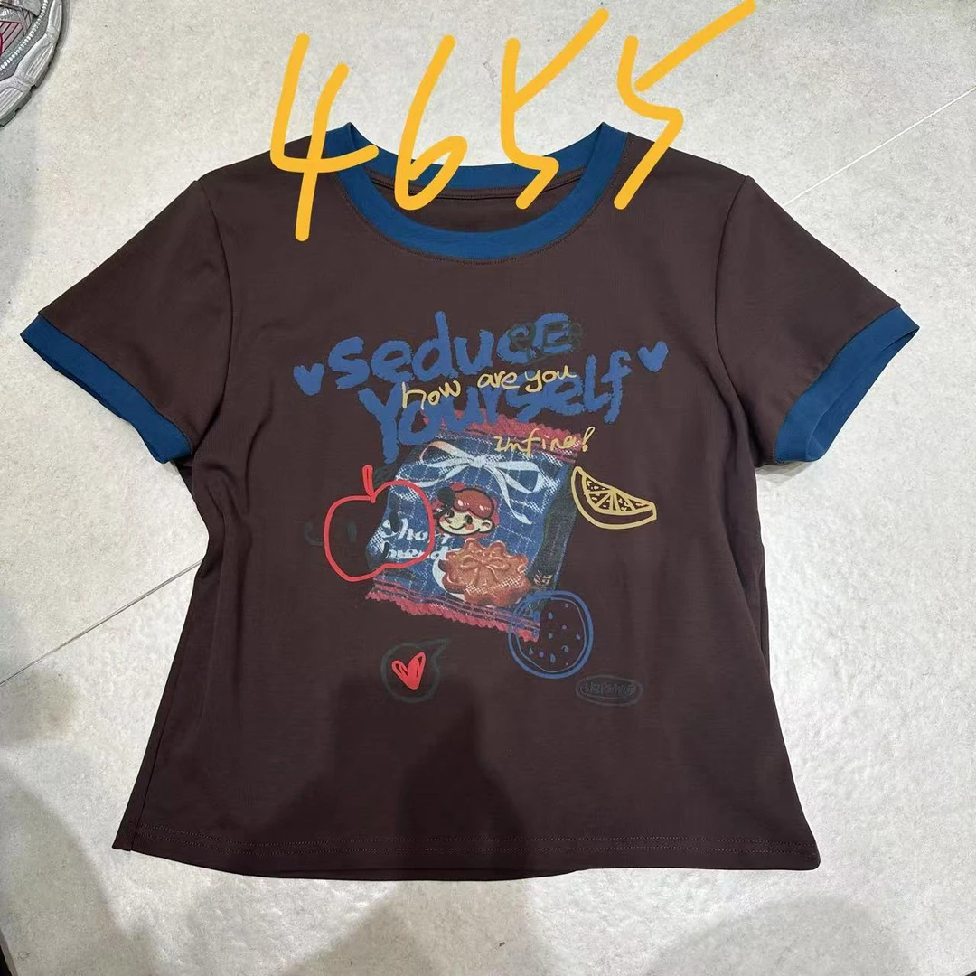 深圳南油高货原创yi欧货美拉德撞色涂鸦趣味常规圆领短袖T恤