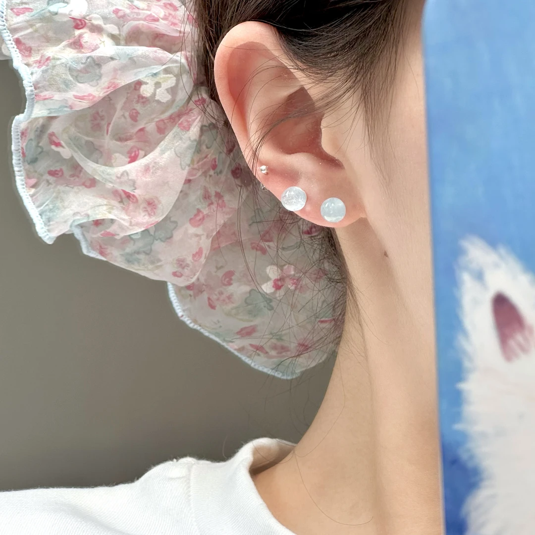 十里间直【海洋梦境】甜美少女海蓝宝s999银耳钉